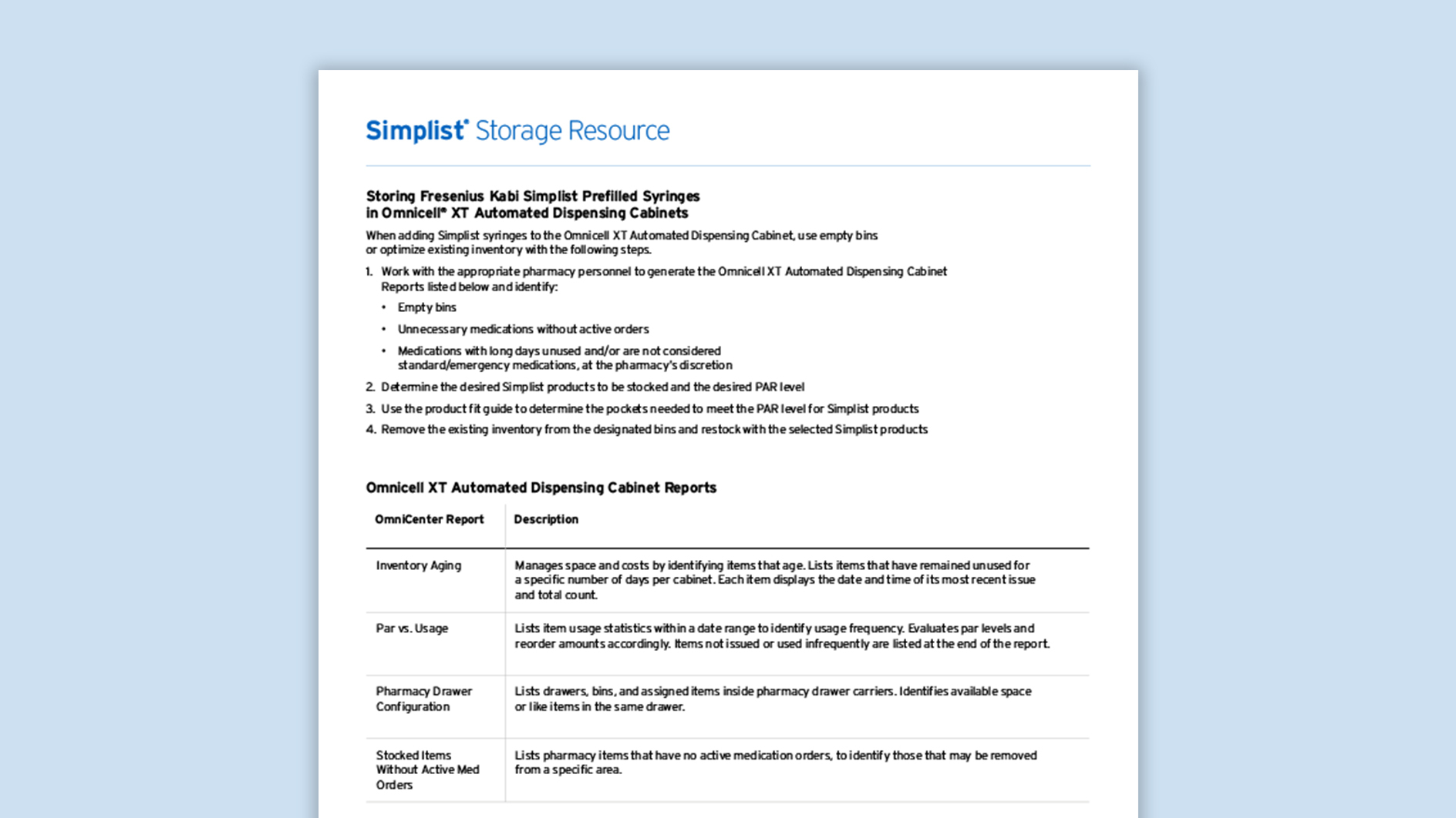 Simplist Omnicell Storage Resource
