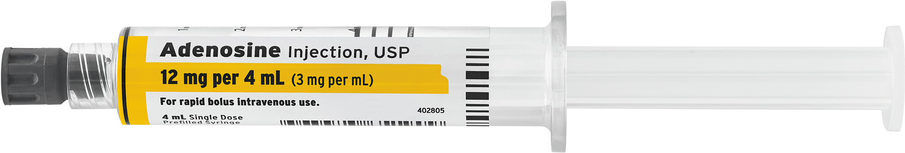 Horizontal Syringe image for 12 mg per 4 mL of Adenosine