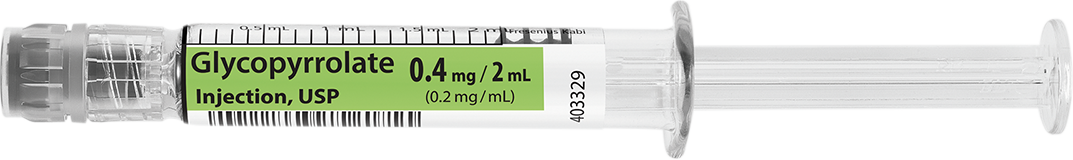 Horizontal Syringe image for 0.4 mg per 2 mL of Glycopyrrolate