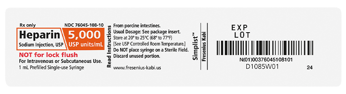 Product Label image for 5000 USP per 1 mL of Heparin