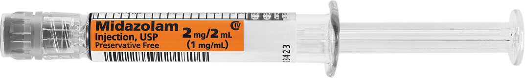 Horizontal Syringe image for 2 mg per 2 mL of Midazolam