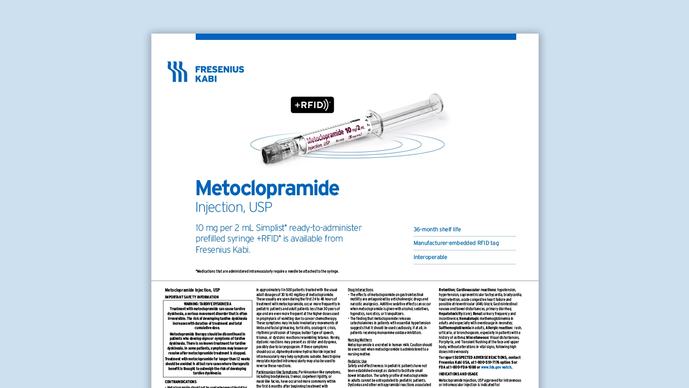 Metoclopramide +RFID® Product Family Information Card
